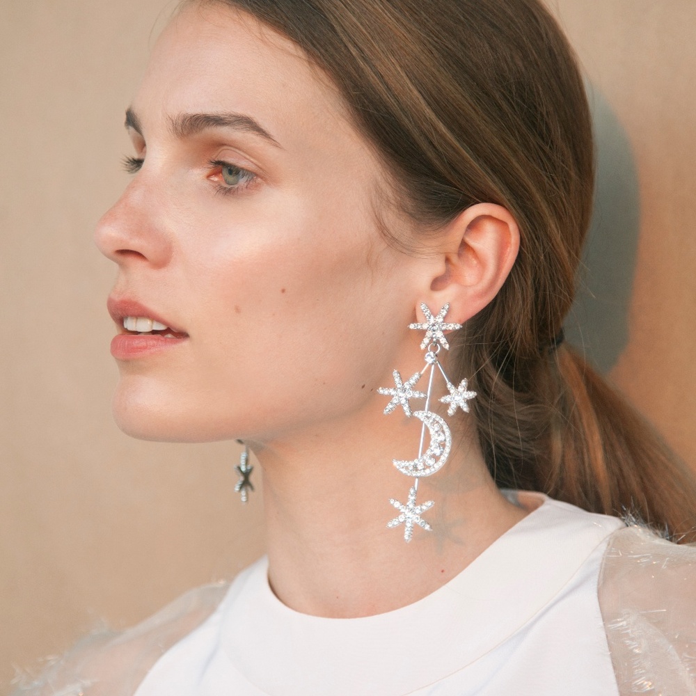 Star Shower Rhinestone Statement Earring